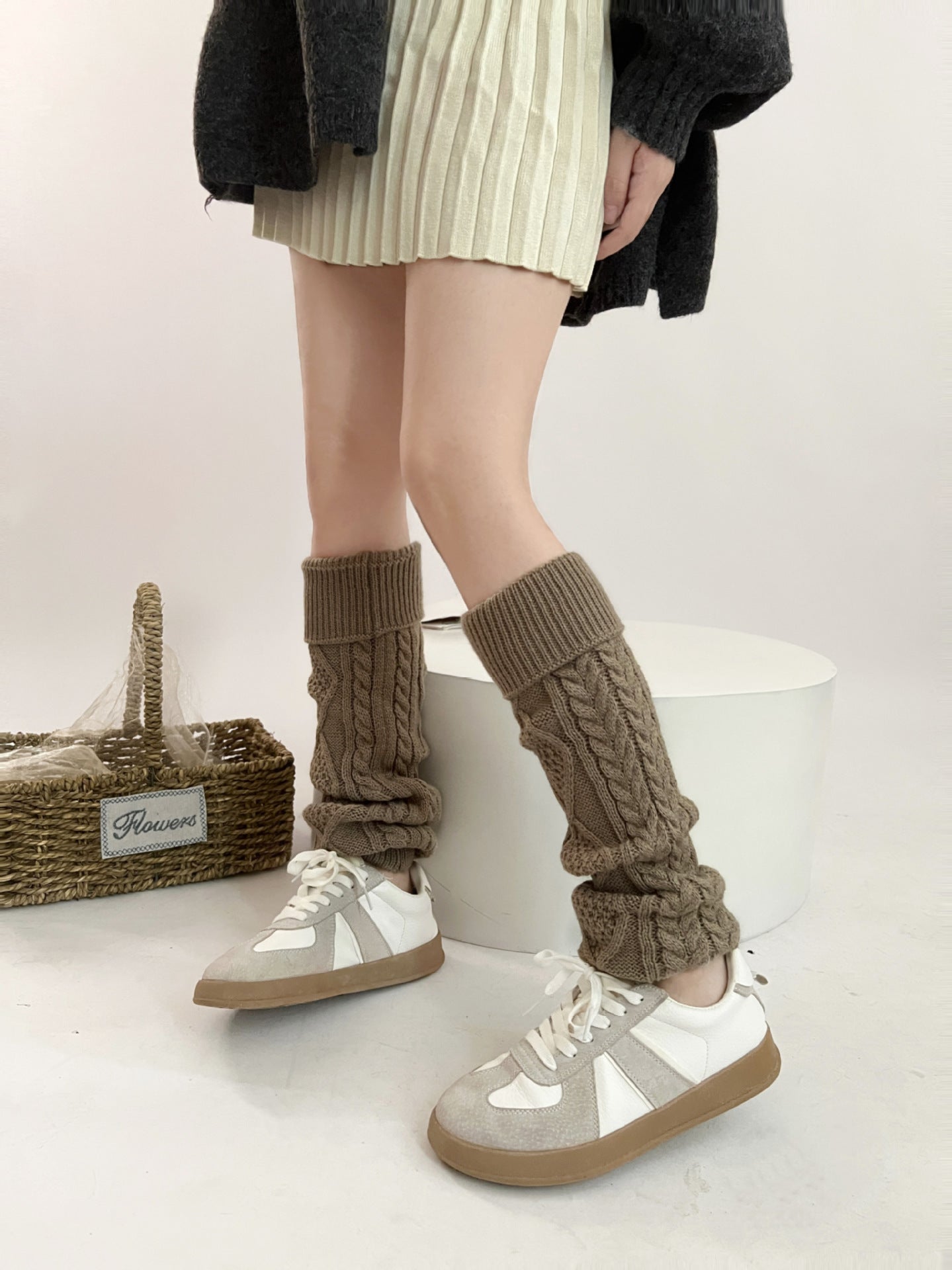Heart & Rhombus Twist Thigh High Socks for Girls – Flanged Bunching Design