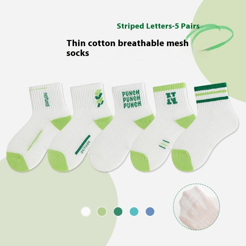 Boys’ Letter Stripe Sports Mid-Calf Socks