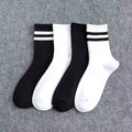 Women’s Black & White Striped Crew Socks – Sporty Ribbed Mid-Calf