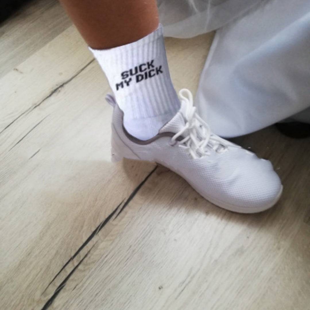 Men’s Casual Cotton Crew Socks – Minimal White Letter Design