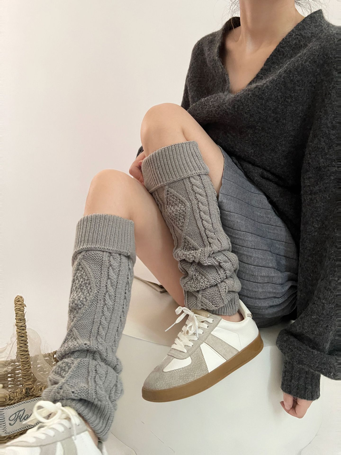Heart & Rhombus Twist Thigh High Socks for Girls – Flanged Bunching Design
