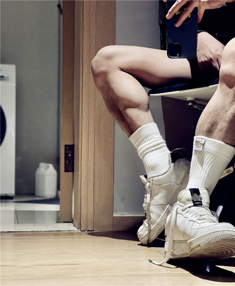 Men’s Extra Thick Cotton Letter Crew Socks – Solid Color