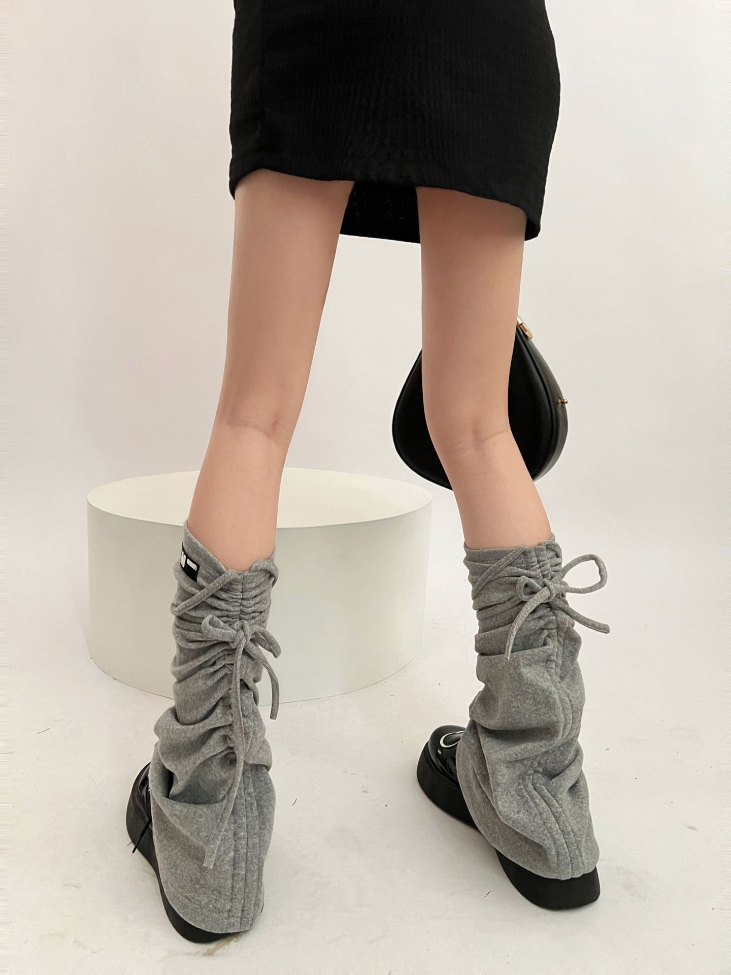 Solid Knit Drawstring Slouch Socks – Cozy Leg Warmer Style